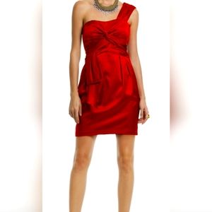 Beautiful Nanette Lepore Red Satin One Shoulder Ruched Front Twist Cocktail 4